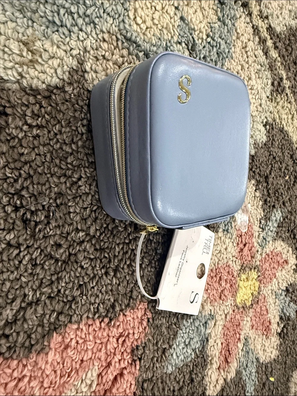Time and Tru Light Blue Jewelry Case with Gold 'S' Accent